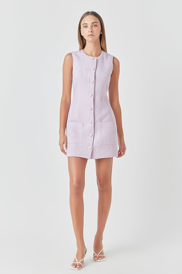 Tweed Sleeveless Shift Dress