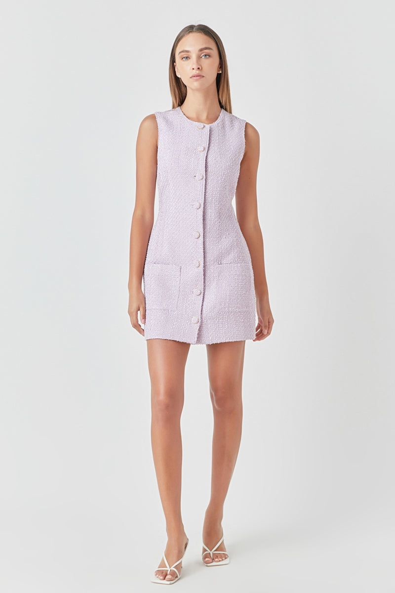 Tweed Sleeveless Shift Dress